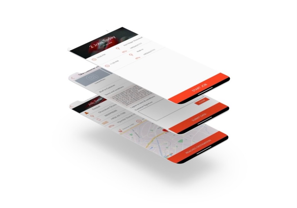 MyTestDrive mobile app: start job, capture customer licence and signature, navigate to destination