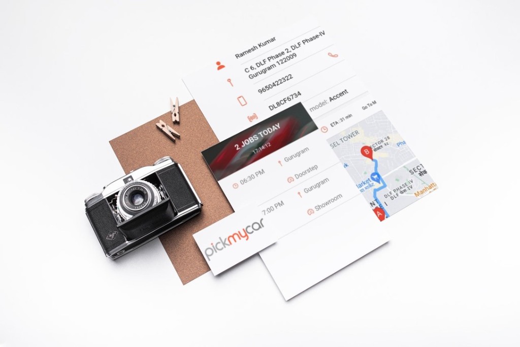 Test drive job list with customer, vehicle, and map on printed mockup